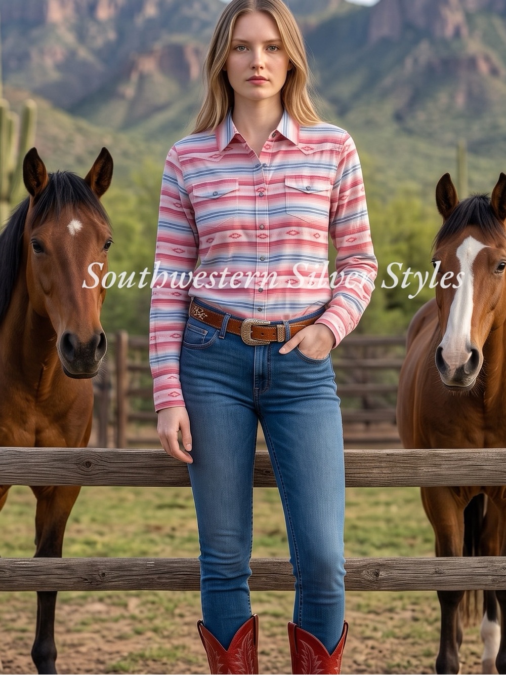 Ariat Southwestern 100% Cotton Women’s Size Medium Pink Blue Serape Stripe Shirt